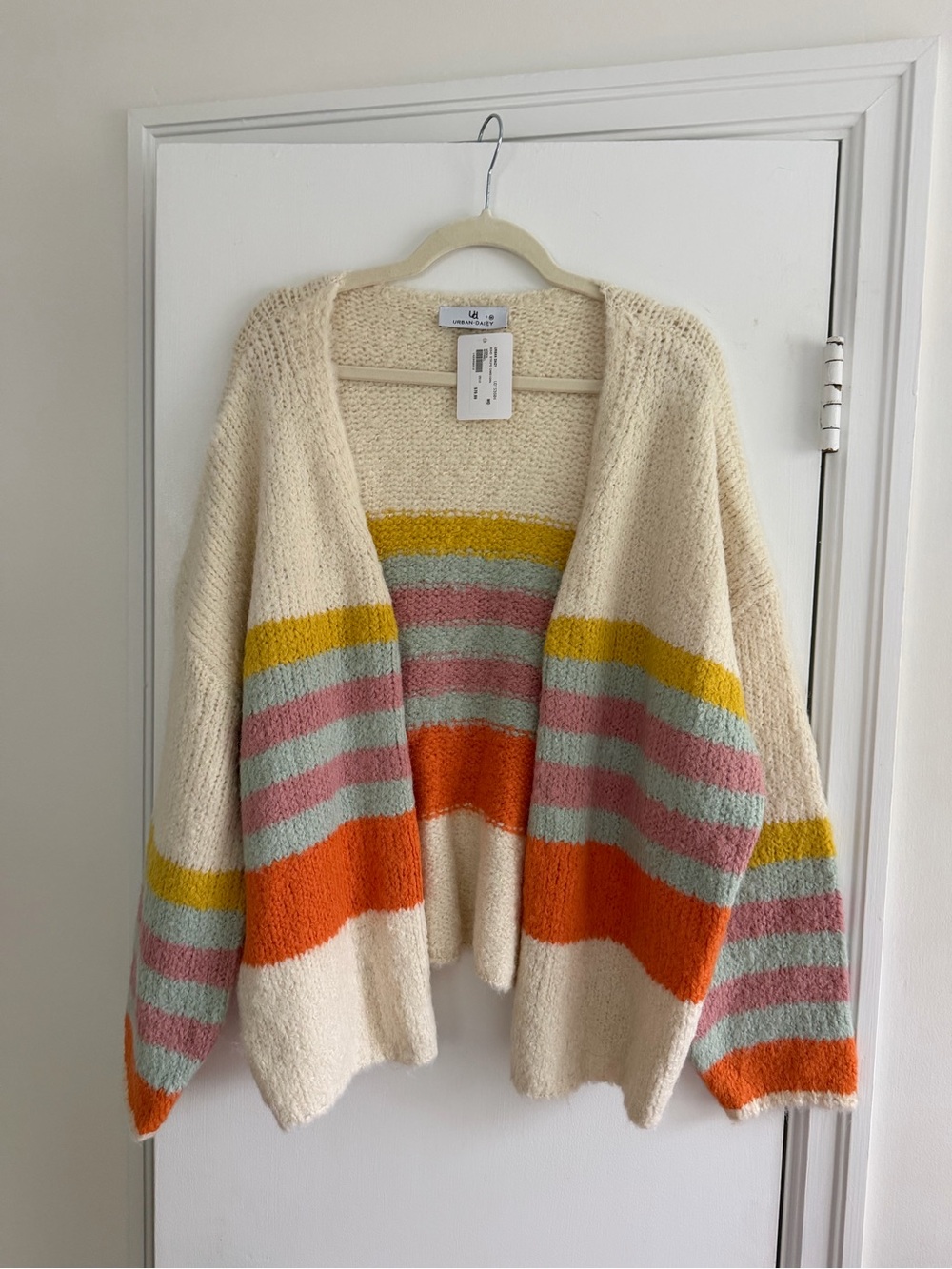 Cozy Cream Multicolor Stripe Open Cardigan Sweater